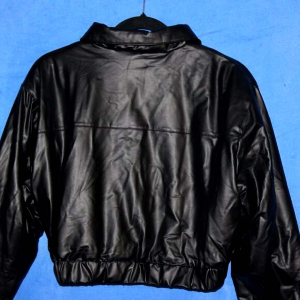 Labijou Shiny Cropped Puffer Jacket Black Small - Picture 5 of 6